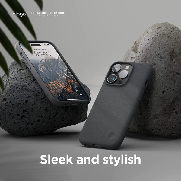 iPhone 14 Pro Max Pebble Case by elago Full Body Protective Cover, Shockproof, Special Pebble Coated, Slim, Anti-Scratch - Dark Grey - Image 5