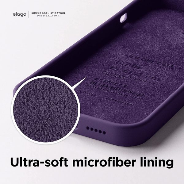 81v-5WJU3XL._AC_SL1500_ iPhone 14 Pro Max Liquid Silicon Case by elago Full Body Protective Cover, Shockproof, Slim Phone Case, Anti-Scratch Soft Microfiber Lining - Deep Purple - Image 3
