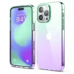 iPhone 14 Pro Max Aurora Case by elago Two Tone Gradient Design TPU Based Raised Edges to Protect Screen & Camera - Green / Purple