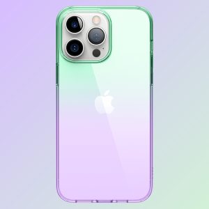 iPhone 14 Pro Aurora Case by elago Two Tone Gradient Design TPU Based Raised Edges to Protect Screen & Camera - Green / Purple - Image 8