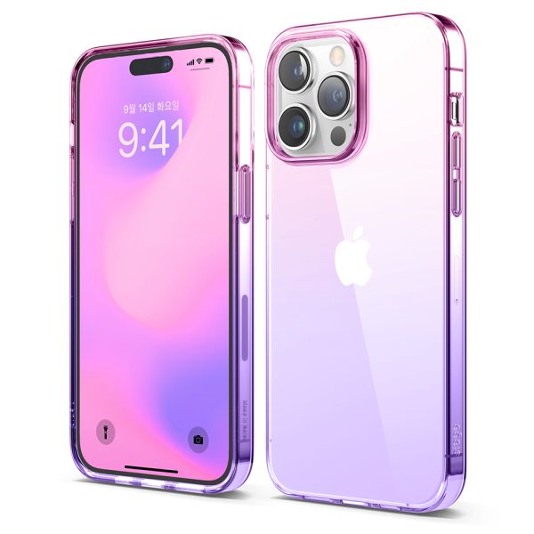 S14ARO67PRO-PKPU iPhone 14 Pro Aurora Case by elago Two Tone Gradient Design TPU Based Raised Edges to Protect Screen & Camera - Pink / Purple - Image 1