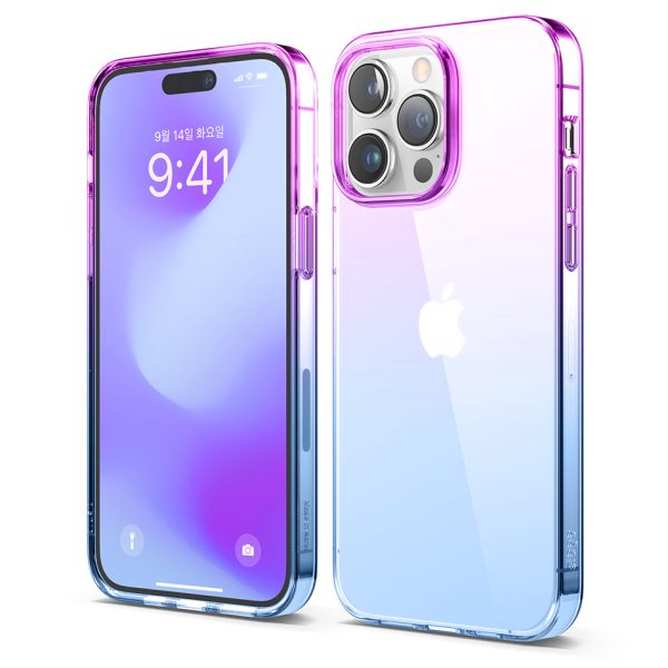 S14ARO67PRO-PUBL iPhone 14 Pro Aurora Case by elago Two Tone Gradient Design TPU Based Raised Edges to Protect Screen & Camera - Purple / Blue - Image 1