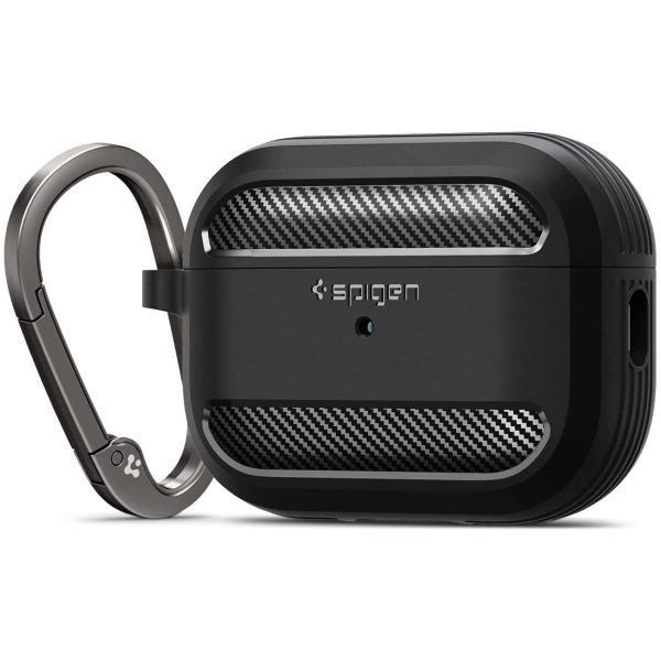 airpods pro 2 rugged armor spigen matte black Apple AirPods Pro (2022) Case Spigen Rugged Armor - Matte Black - ACS05482 - Image 1