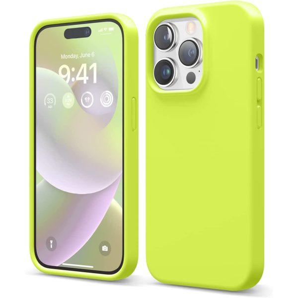 apple iphone 14 pro elago silicon case neon yellow iPhone 14 Pro Liquid Silicon Case by elago Full Body Protective Cover, Shockproof, Slim Phone Case, Anti-Scratch Soft Microfiber Lining - Neon Yellow - Image 1