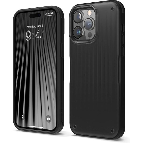 elago 14 pro max black buckler case iPhone 14 Pro Max Buckler Case by elago US Military Grade Drop Protection, Heavy-Duty Protective Cover, Carbon Fiber Texture, Rugged Design, Shockproof Bumper - Black - Image 1