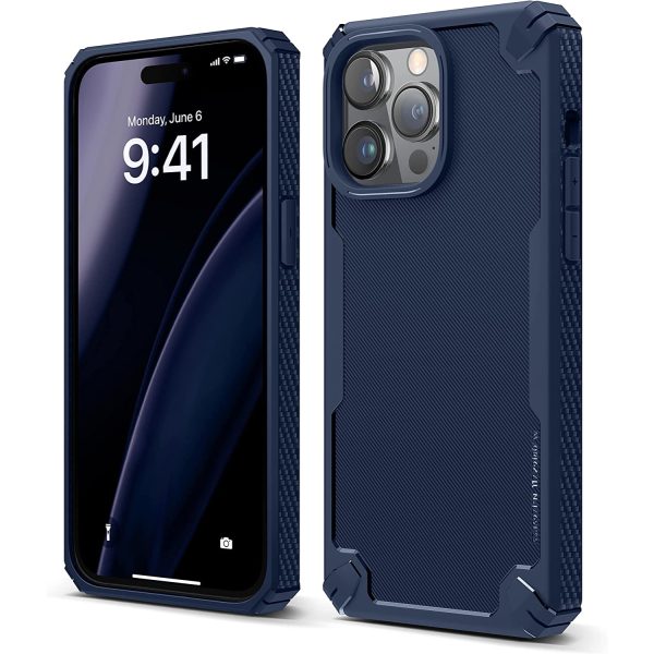 elago 14 pro max jean indigo armor case iPhone 14 Pro Max Armor Case by elago US Military Grade Drop Protection, Heavy-Duty Protective, Carbon Fiber Texture, Tough Rugged Design, Shockproof Bumper Cover - Jean Indigo - Image 1