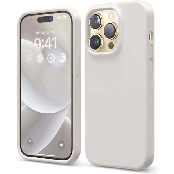 elago iphone 14 pro silicon case store case iPhone 14 Pro Liquid Silicon Case by elago Full Body Protective Cover, Shockproof, Slim Phone Case, Anti-Scratch Soft Microfiber Lining - Stone - Image 1
