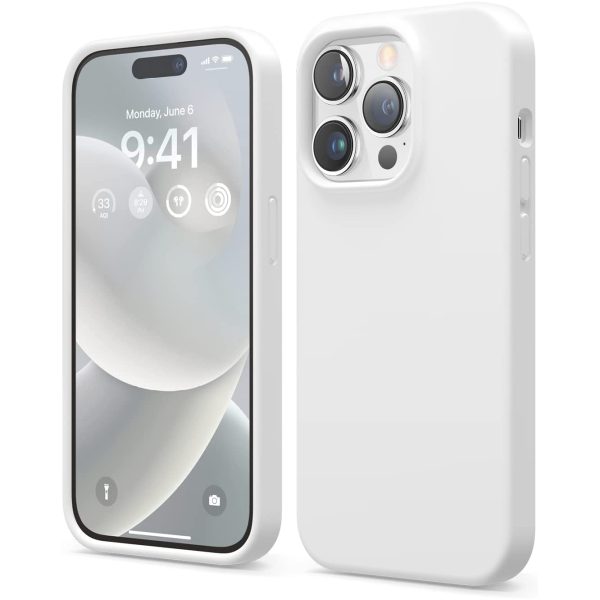 elago iphone 14 pro silicon case white iPhone 14 Pro Liquid Silicon Case by elago Full Body Protective Cover, Shockproof, Slim Phone Case, Anti-Scratch Soft Microfiber Lining - White - Image 1