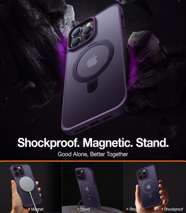 iphone 14 pro 14 pro max torras upro o stand case deep purple 5 iPhone 14 Pro Max UPRO OStand Case by Torras with Built in Stand for Vertical & Horizontal Prop up Phone, Magsafe Charging Compatible Shockproof Drop Protection - Deep Purple - Image 5
