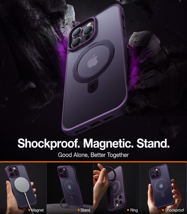 iphone 14 pro 14 pro max torras upro o stand case deep purple 6 iPhone 14 Pro Max UPRO OStand Case by Torras with Built in Stand for Vertical & Horizontal Prop up Phone, Magsafe Charging Compatible Shockproof Drop Protection - Deep Purple - Image 6