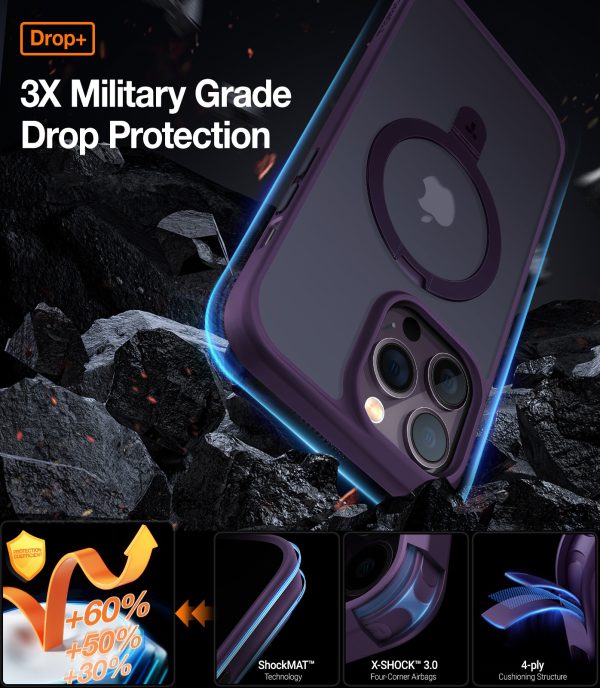 iphone 14 pro 14 pro max torras upro o stand case deep purple 7 iPhone 14 Pro Max UPRO OStand Case by Torras with Built in Stand for Vertical & Horizontal Prop up Phone, Magsafe Charging Compatible Shockproof Drop Protection - Deep Purple - Image 7