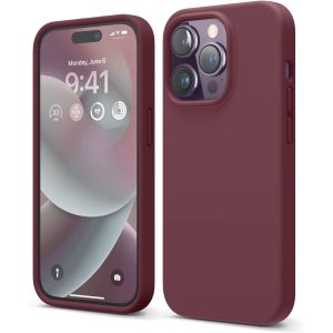 iPhone 14 Pro Liquid Silicon Case by elago Full Body Protective Cover, Shockproof, Slim Phone Case, Anti-Scratch Soft Microfiber Lining - Burgundy