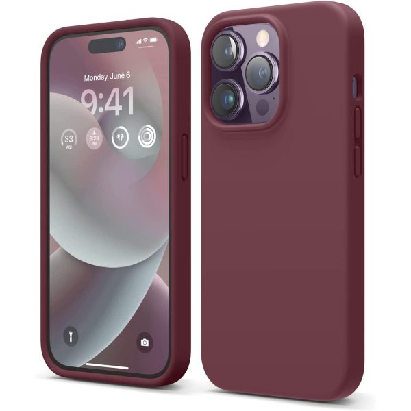 iphone 14 pro elago burgundy case silicon iPhone 14 Pro Liquid Silicon Case by elago Full Body Protective Cover, Shockproof, Slim Phone Case, Anti-Scratch Soft Microfiber Lining - Burgundy - Image 1