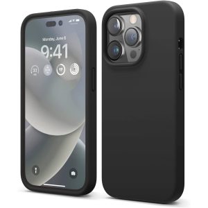 iPhone 14 Pro Max Liquid Silicon Case by elago Full Body Protective Cover, Shockproof, Slim Phone Case, Anti-Scratch Soft Microfiber Lining - Black