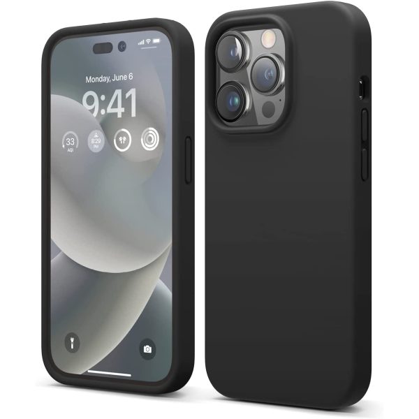 iphone 14 pro elago silicon case black iPhone 14 Pro Max Liquid Silicon Case by elago Full Body Protective Cover, Shockproof, Slim Phone Case, Anti-Scratch Soft Microfiber Lining - Black - Image 1