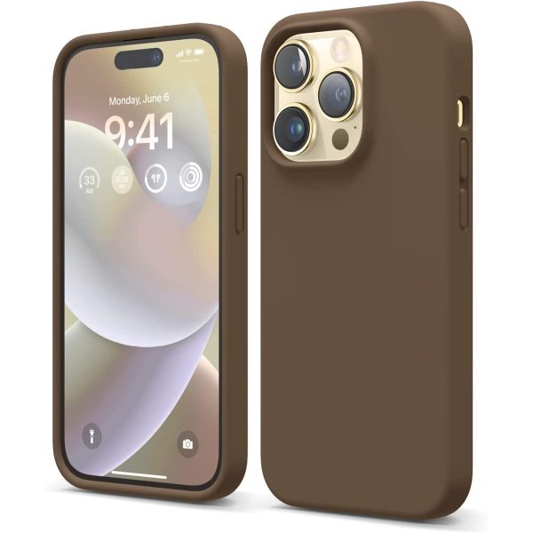 iphone 14 pro elago silicon case brown iPhone 14 Pro Liquid Silicon Case by elago Full Body Protective Cover, Shockproof, Slim Phone Case, Anti-Scratch Soft Microfiber Lining - Brown - Image 1