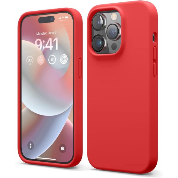 iphone 14 pro red silicon case elago iPhone 14 Pro Max Liquid Silicon Case by elago Full Body Protective Cover, Shockproof, Slim Phone Case, Anti-Scratch Soft Microfiber Lining - Red - Image 1