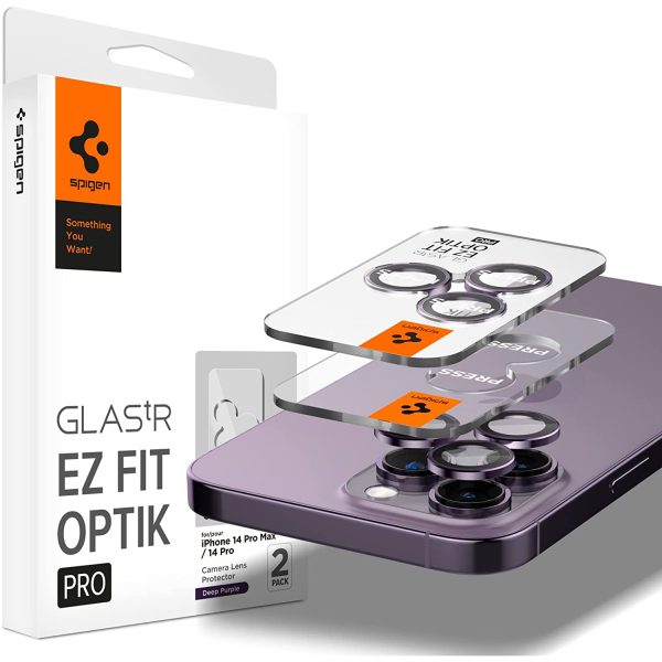Apple iPhone 15 Pro Max / 15 Pro / 14 Pro Max / 14 Pro Camera Lens Protector GlasTR EZ Fit Optik Pro  by Spigen - AGL05597 - Deep Purple - 2 PACK - Image 1