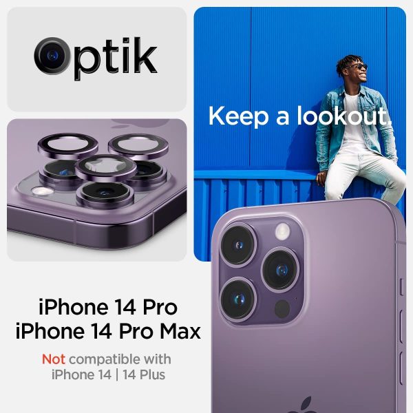 Apple iPhone 15 Pro Max / 15 Pro / 14 Pro Max / 14 Pro Camera Lens Protector GlasTR EZ Fit Optik Pro  by Spigen - AGL05597 - Deep Purple - 2 PACK - Image 7