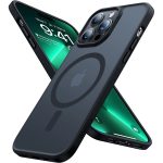 iPhone 14 Pro Magnetic Guardian Case with Military Grade Drop Tested, Compatible with MagSafe, Slim Translucent Matte Case by Torras - Mystic Black