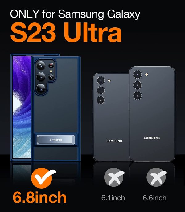 Galaxy S23 Ultra MarsClimber Case with Stand [3-Way Solid Kickstand] [8FT MIL-Grade Shockproof] UPRO Matte Series Translucent Matte by Torras - Dark Blue - Image 2