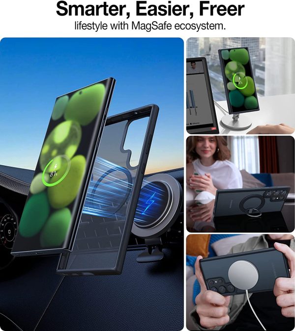 Galaxy S23 Ultra Magnetic Guardian Case [Military Grade Drop Tested][Compatible with MagSafe] Semi-Clear Hard Back & Soft Edge case by Torras - Phantom Black - Image 7