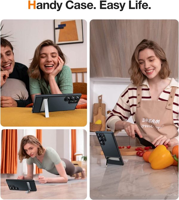 Galaxy S23 Ultra MarsClimber Case with Stand [3-Way Solid Kickstand] [8FT MIL-Grade Shockproof] UPRO Matte Series Translucent Matte by Torras - Phantom Black - Image 7