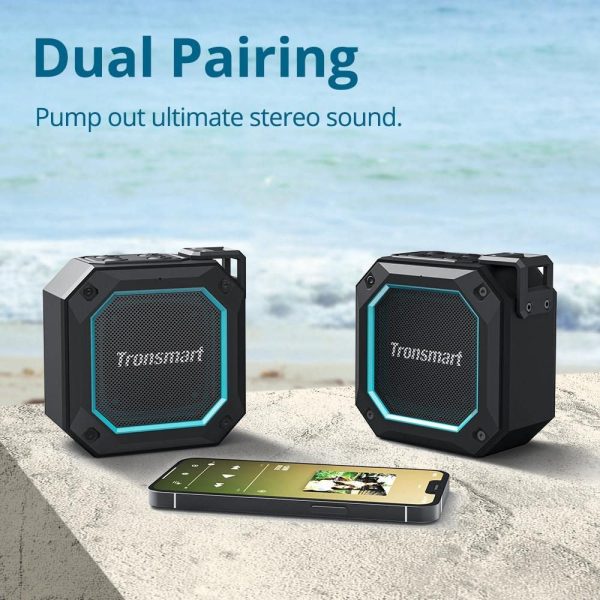 Tronsmart Groove 2 Bluetooth Speaker, Portable Speakers Bluetooth Wireless with Extra Bass, IPX7 Waterproof Speaker With RGB Light, Bluetooth 5.3, 18H Playtime, AUX, TF Card, Mini Shower Speaker - Black - Image 7