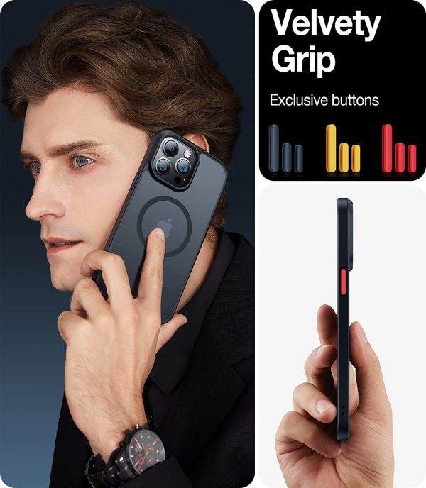 iPhone 14 Pro Magnetic Guardian Case with Military Grade Drop Tested, Compatible with MagSafe, Slim Translucent Matte Case by Torras - Mystic Black - Image 4