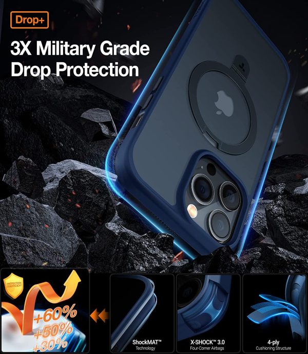 iPhone 13 Pro Max UPRO OStand Case by Torras with Built in Stand for Vertical & Horizontal Prop up Phone, Magsafe Charging Compatible Shockproof Drop Protection - Dark Blue - Image 4