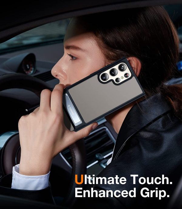 Galaxy S23 Ultra MarsClimber Case with Stand [3-Way Solid Kickstand] [8FT MIL-Grade Shockproof] UPRO Matte Series Translucent Matte by Torras - Phantom Black - Image 4