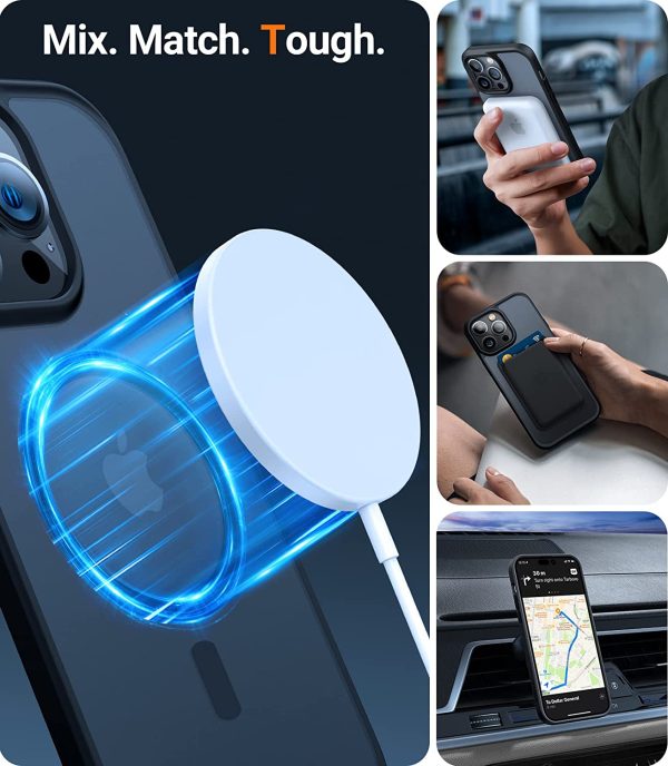 iPhone 14 Pro Magnetic Guardian Case with Military Grade Drop Tested, Compatible with MagSafe, Slim Translucent Matte Case by Torras - Mystic Black - Image 3