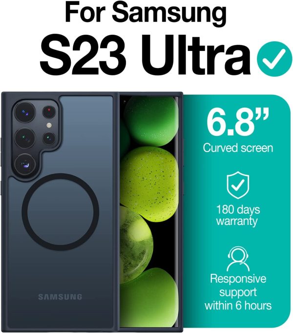 Galaxy S23 Ultra Magnetic Guardian Case [Military Grade Drop Tested][Compatible with MagSafe] Semi-Clear Hard Back & Soft Edge case by Torras - Phantom Black - Image 2