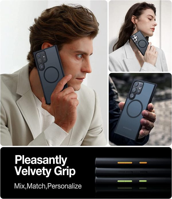 Galaxy S23 Ultra Magnetic Guardian Case [Military Grade Drop Tested][Compatible with MagSafe] Semi-Clear Hard Back & Soft Edge case by Torras - Phantom Black - Image 3