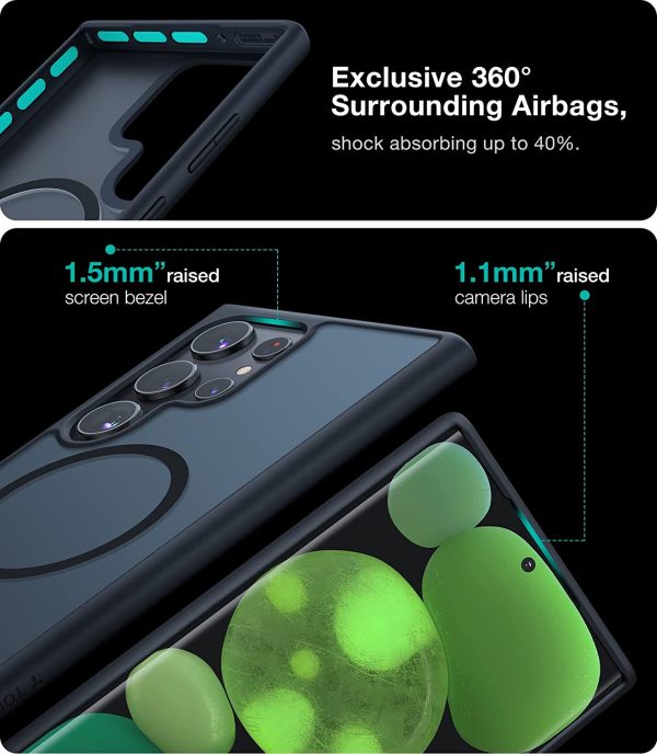 Galaxy S23 Ultra Magnetic Guardian Case [Military Grade Drop Tested][Compatible with MagSafe] Semi-Clear Hard Back & Soft Edge case by Torras - Phantom Black - Image 4
