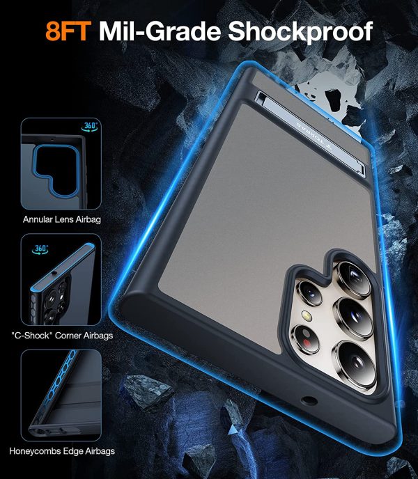 Galaxy S23 Ultra MarsClimber Case with Stand [3-Way Solid Kickstand] [8FT MIL-Grade Shockproof] UPRO Matte Series Translucent Matte by Torras - Phantom Black - Image 5