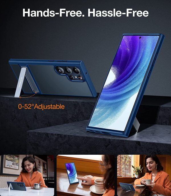 Galaxy S23 Ultra MarsClimber Case with Stand [3-Way Solid Kickstand] [8FT MIL-Grade Shockproof] UPRO Matte Series Translucent Matte by Torras - Dark Blue - Image 4