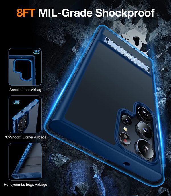 Galaxy S23 Ultra MarsClimber Case with Stand [3-Way Solid Kickstand] [8FT MIL-Grade Shockproof] UPRO Matte Series Translucent Matte by Torras - Dark Blue - Image 5