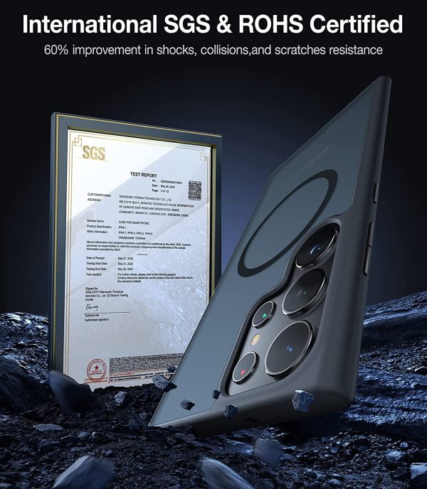 Galaxy S23 Ultra Magnetic Guardian Case [Military Grade Drop Tested][Compatible with MagSafe] Semi-Clear Hard Back & Soft Edge case by Torras - Phantom Black - Image 6