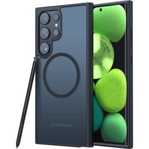 Galaxy S23 Ultra Magnetic Guardian Case [Military Grade Drop Tested][Compatible with MagSafe] Semi-Clear Hard Back & Soft Edge case by Torras - Phantom Black