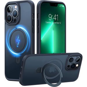 iPhone 13 Pro Max UPRO OStand Case by Torras with Built in Stand for Vertical & Horizontal Prop up Phone, Magsafe Charging Compatible Shockproof Drop Protection - Black