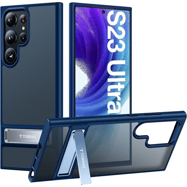Galaxy S23 Ultra MarsClimber Case with Stand [3-Way Solid Kickstand] [8FT MIL-Grade Shockproof] UPRO Matte Series Translucent Matte by Torras - Dark Blue - Image 1