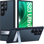 Galaxy S23 Ultra MarsClimber Case with Stand [3-Way Solid Kickstand] [8FT MIL-Grade Shockproof] UPRO Matte Series Translucent Matte by Torras - Phantom Black