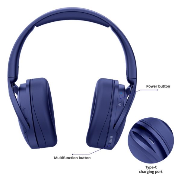 Tronsmart Apollo Q10 Hybrid Active Noise Cancelling Bluetooth 5.0 Headphones, 100H Playtime. Wireless foldable Headset Over Ear Bluetooth headphones with 5 Mics, Touch Control, Smart APP Control - Blue - Image 3