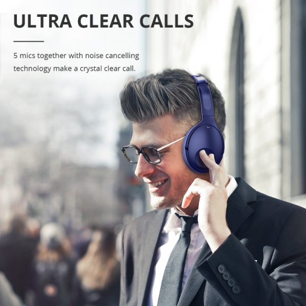 Tronsmart Apollo Q10 Hybrid Active Noise Cancelling Bluetooth 5.0 Headphones, 100H Playtime. Wireless foldable Headset Over Ear Bluetooth headphones with 5 Mics, Touch Control, Smart APP Control - Blue - Image 5