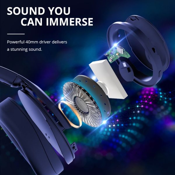 Tronsmart Apollo Q10 Hybrid Active Noise Cancelling Bluetooth 5.0 Headphones, 100H Playtime. Wireless foldable Headset Over Ear Bluetooth headphones with 5 Mics, Touch Control, Smart APP Control - Blue - Image 6