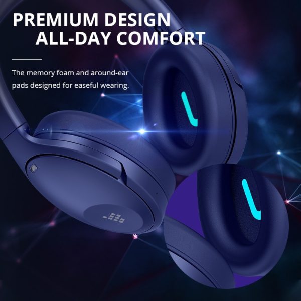 Tronsmart Apollo Q10 Hybrid Active Noise Cancelling Bluetooth 5.0 Headphones, 100H Playtime. Wireless foldable Headset Over Ear Bluetooth headphones with 5 Mics, Touch Control, Smart APP Control - Blue - Image 9