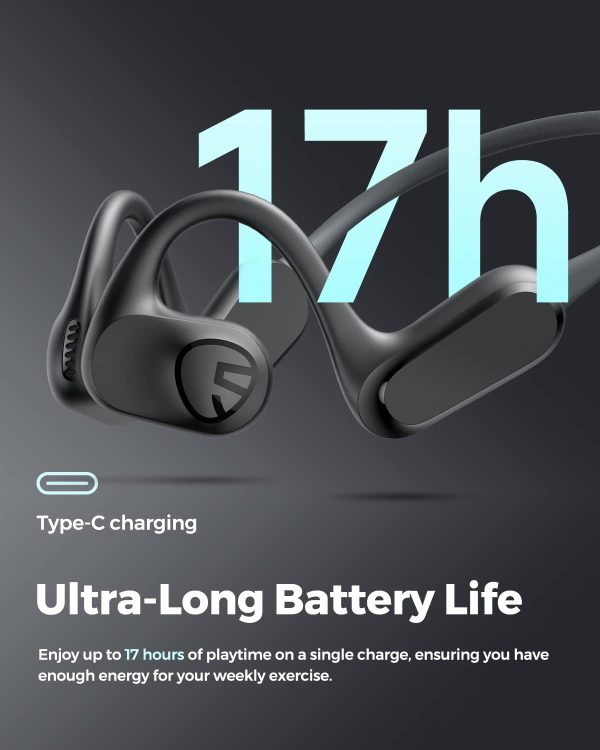 SoundPEATS RunFree Lite Open-Ear Sports Bluetooth V5.3 Headphones with Bass Boost and 17 Hours, Sweatproof Ultralight Headset for Running, Workouts, Comfortable Fit, USB-C  - Black - Image 4