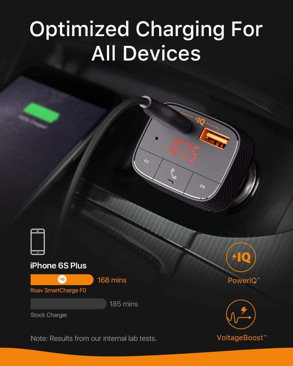 61M5aZPiwEL._AC_SL1500_ Roav SmartCharge F0 Bluetooth FM Transmitter for Car, Audio Adapter and Receiver, Hands-Free Calling, MP3 Car Charger with 2 USB Ports, PowerIQ, and AUX Output  - R5113112 - Image 3
