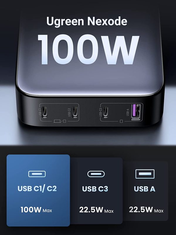 UGREEN 100W USB C Charger, Nexode 4 Ports USB C Charging Station, PPS Support, GaN Fast Desktop Charger Compatible with MacBook Pro, Dell XPS 15, iPhone 14 Pro Max/13, Galaxy S23 Ultra, iPad, Steam Deck and More - 90736 - Image 3